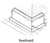 baseboard, mopboard, scrubboard, skirting board, washboard